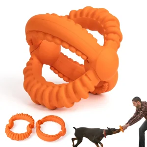 Detachable Dog Tug of War Toy with 2 Rings Natural Rubber